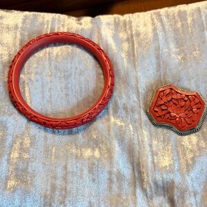 Vintage Chinese Carved Cinnabar Set